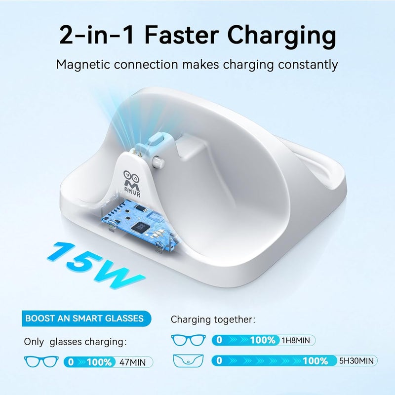 AMVR Magnetic 2-in-1 Charging Dock Compatible with Ray Ban Meta Wayfarer/Skyler/Headliner Smart Glasses Case Accessories, Charger with LED Indicator - Image 2